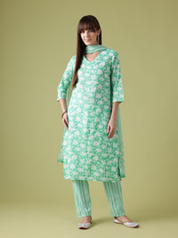 Anouk Floral Print Pure Cotton Kurta with Trousers & Dupatta