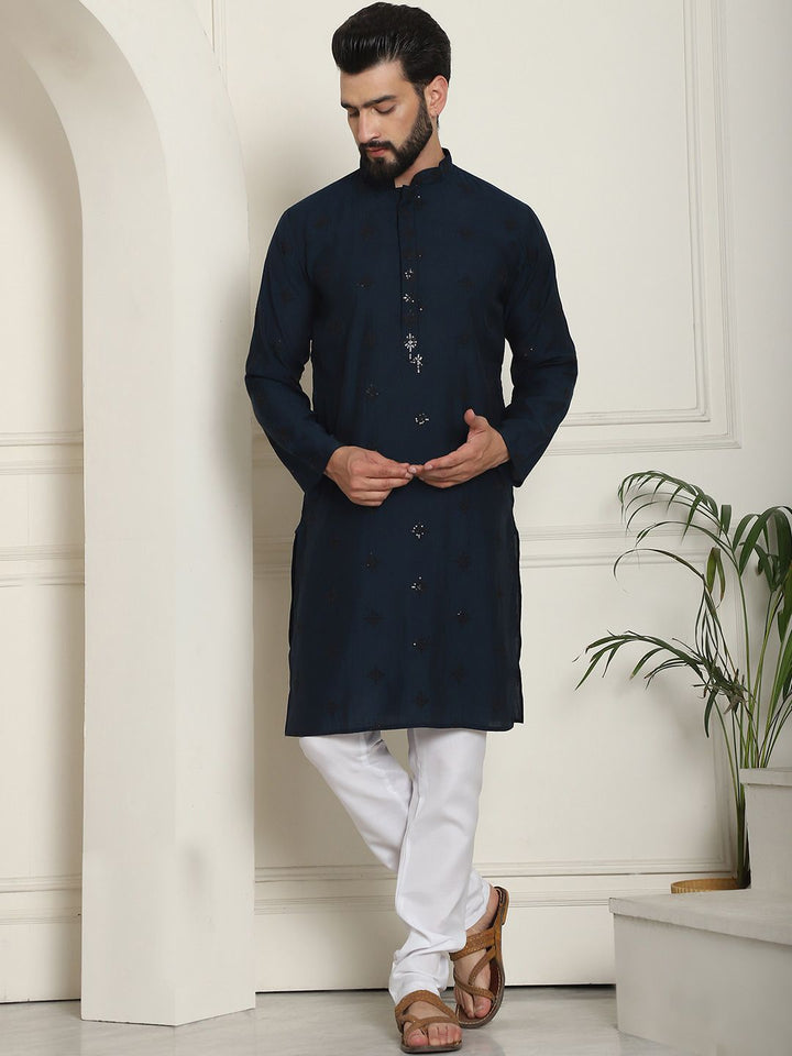 SOJANYA Floral Embroidered Sequinned Cotton Silk Straight Kurta With Churidar