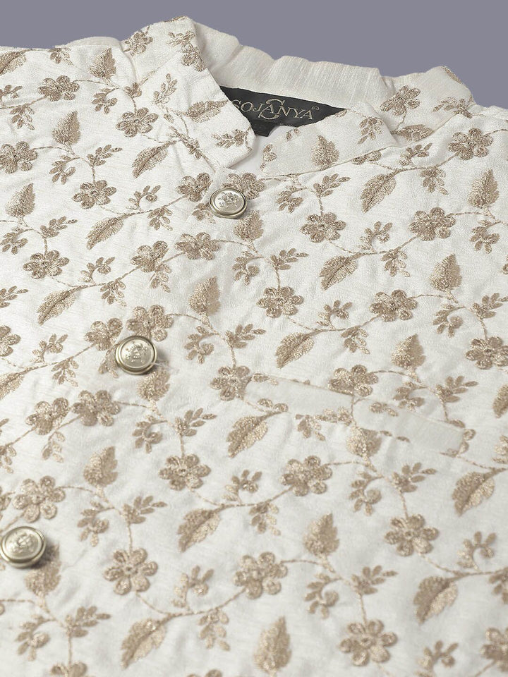SOJANYA Embroidered Sequinned Pure Cotton Kurta and Churidar with Nehru Jacket