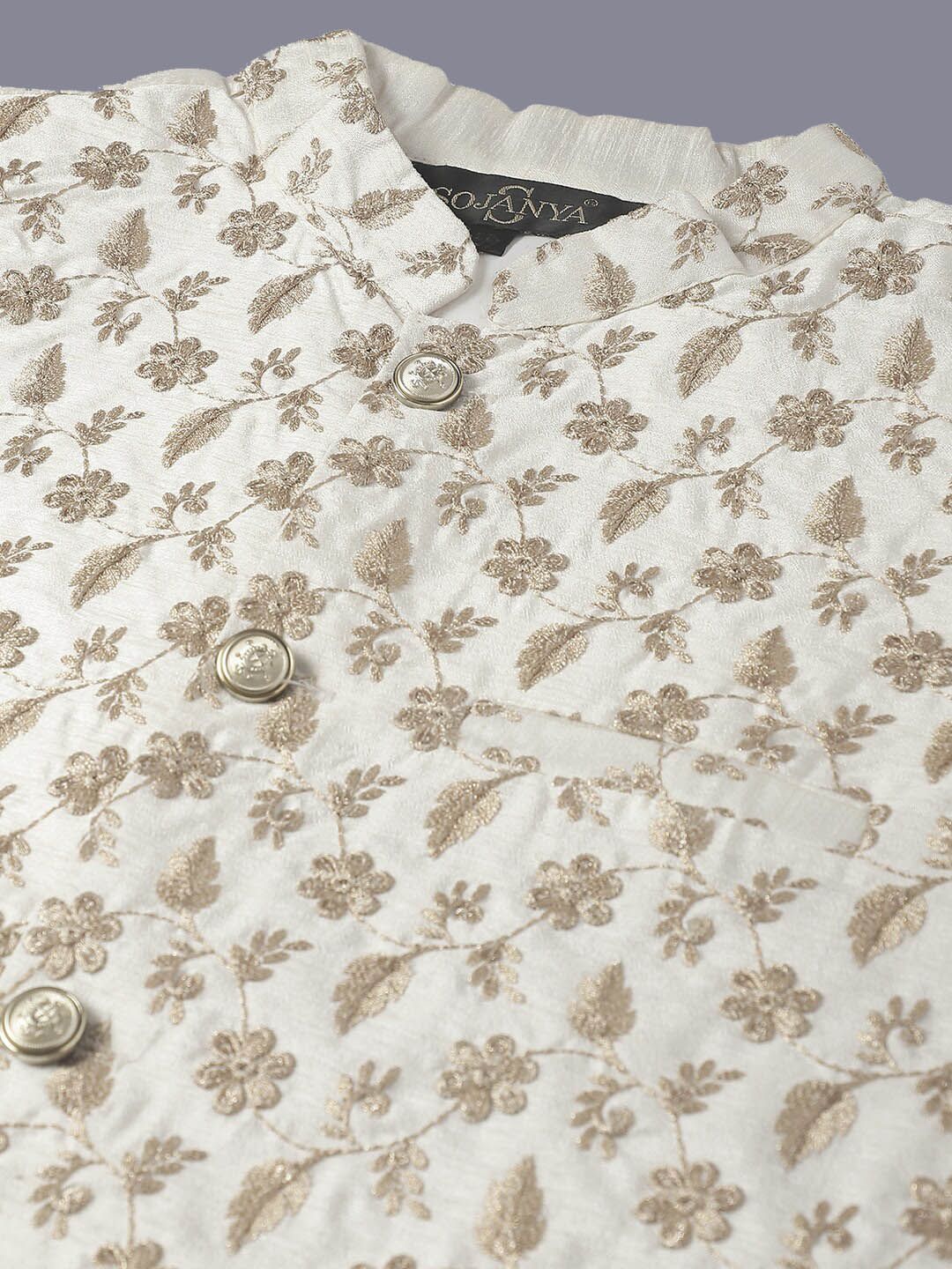 SOJANYA Embroidered Sequinned Pure Cotton Kurta and Churidar with Nehru Jacket
