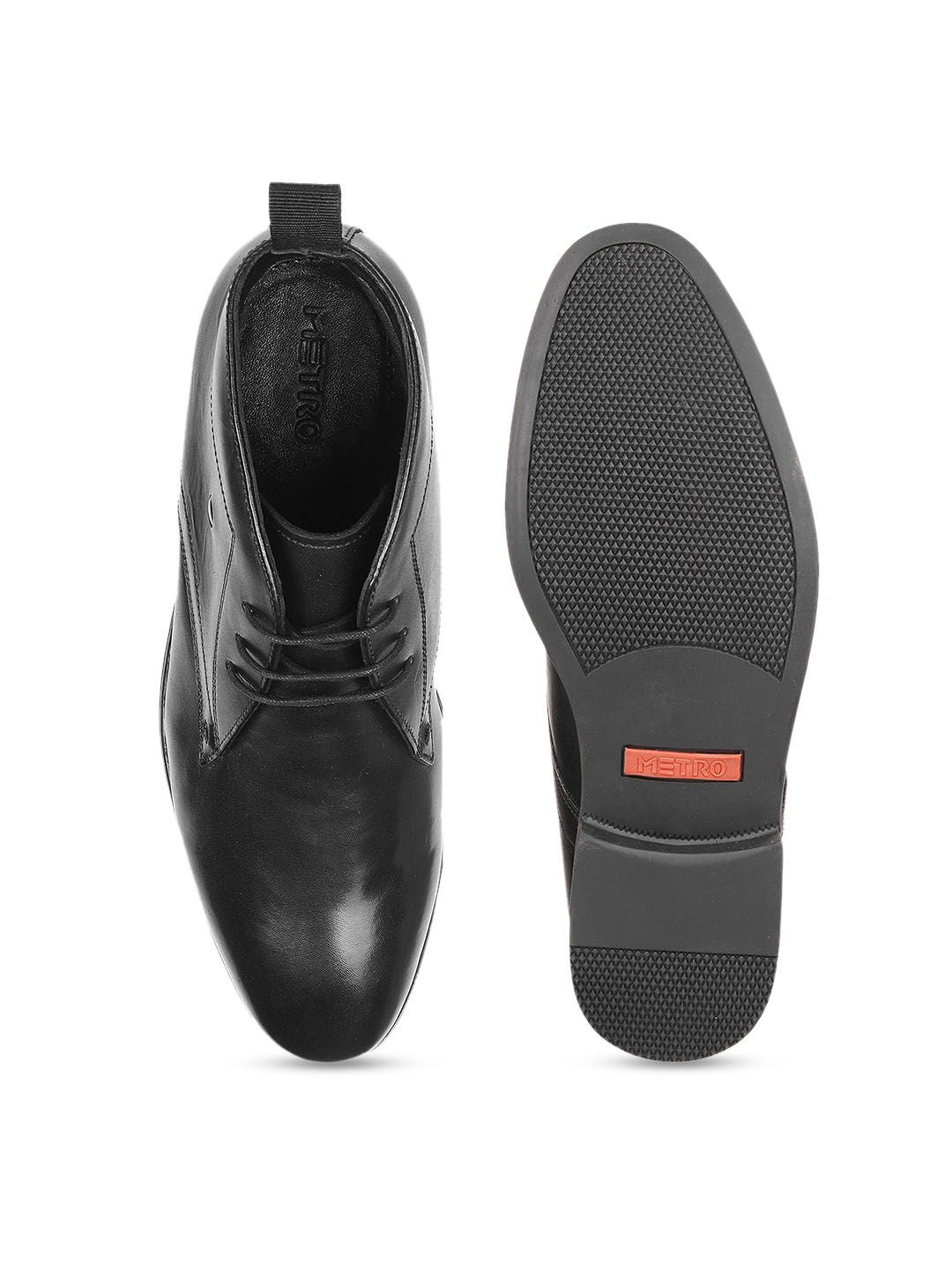 Metro Men Black Solid Formal Derbys Shoes
