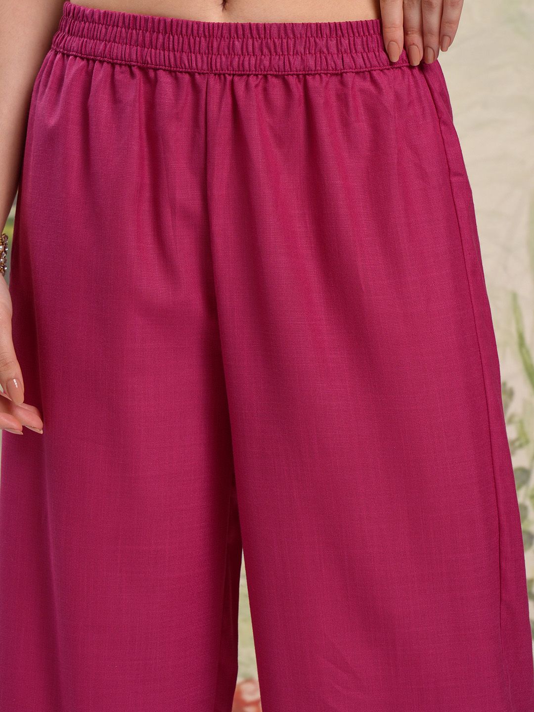 Vishudh Pink Vishudh Round Neck Embellished Straight Kurta & Palazzos With Dupatta