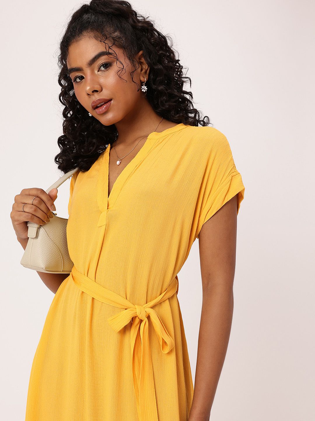 DressBerry Endearing Chic Smocked Waist Tie Up A-Line Mini Dress