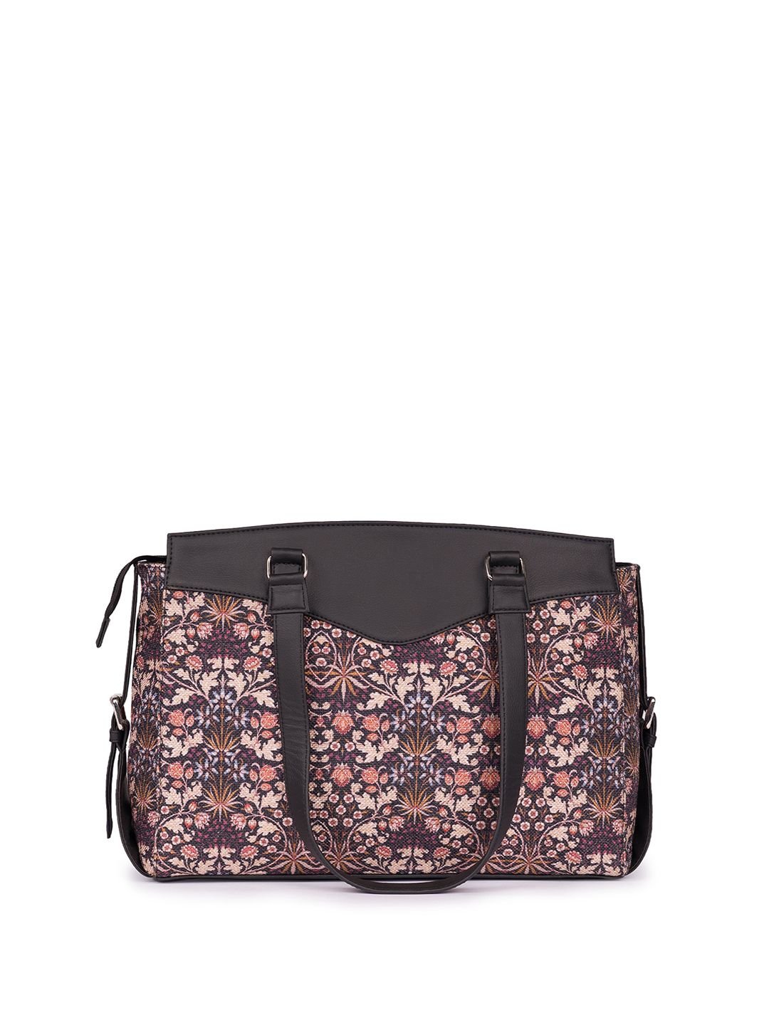 ZOUK Floral Printed Structured Jute Shoulder Bag