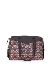 ZOUK Floral Printed Structured Jute Shoulder Bag