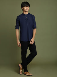 VASTRAMAY Boys Band Collar Roll-Up Sleeves Straight Kurta