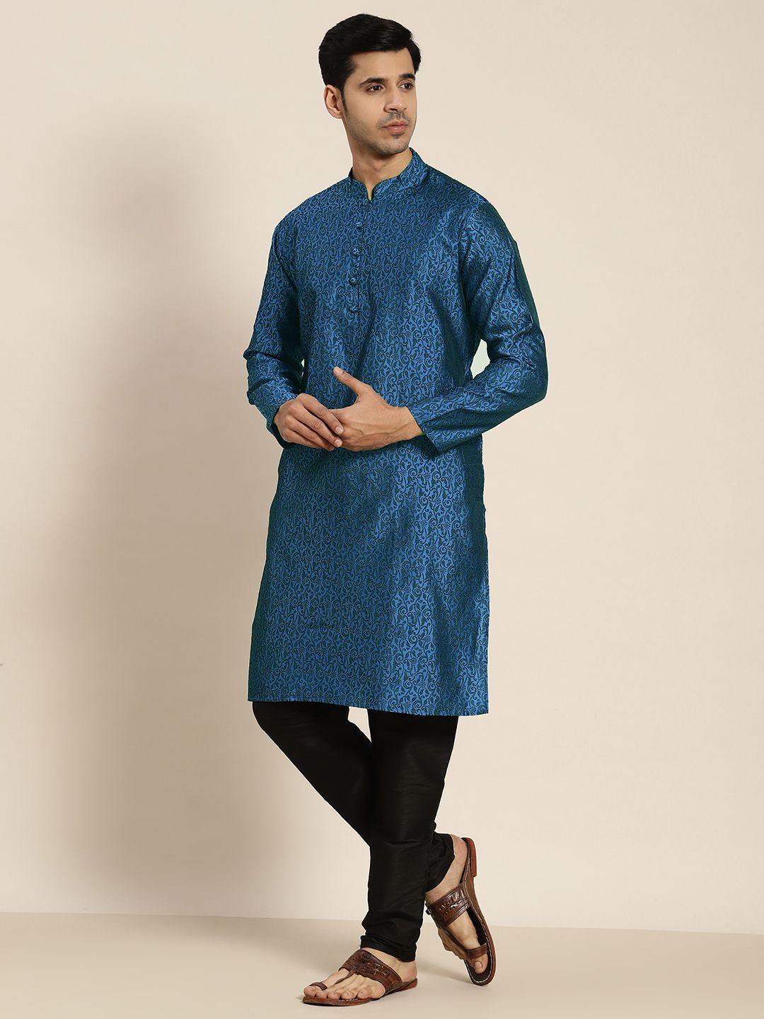 SOJANYA Men Teal Jacquard Kurta