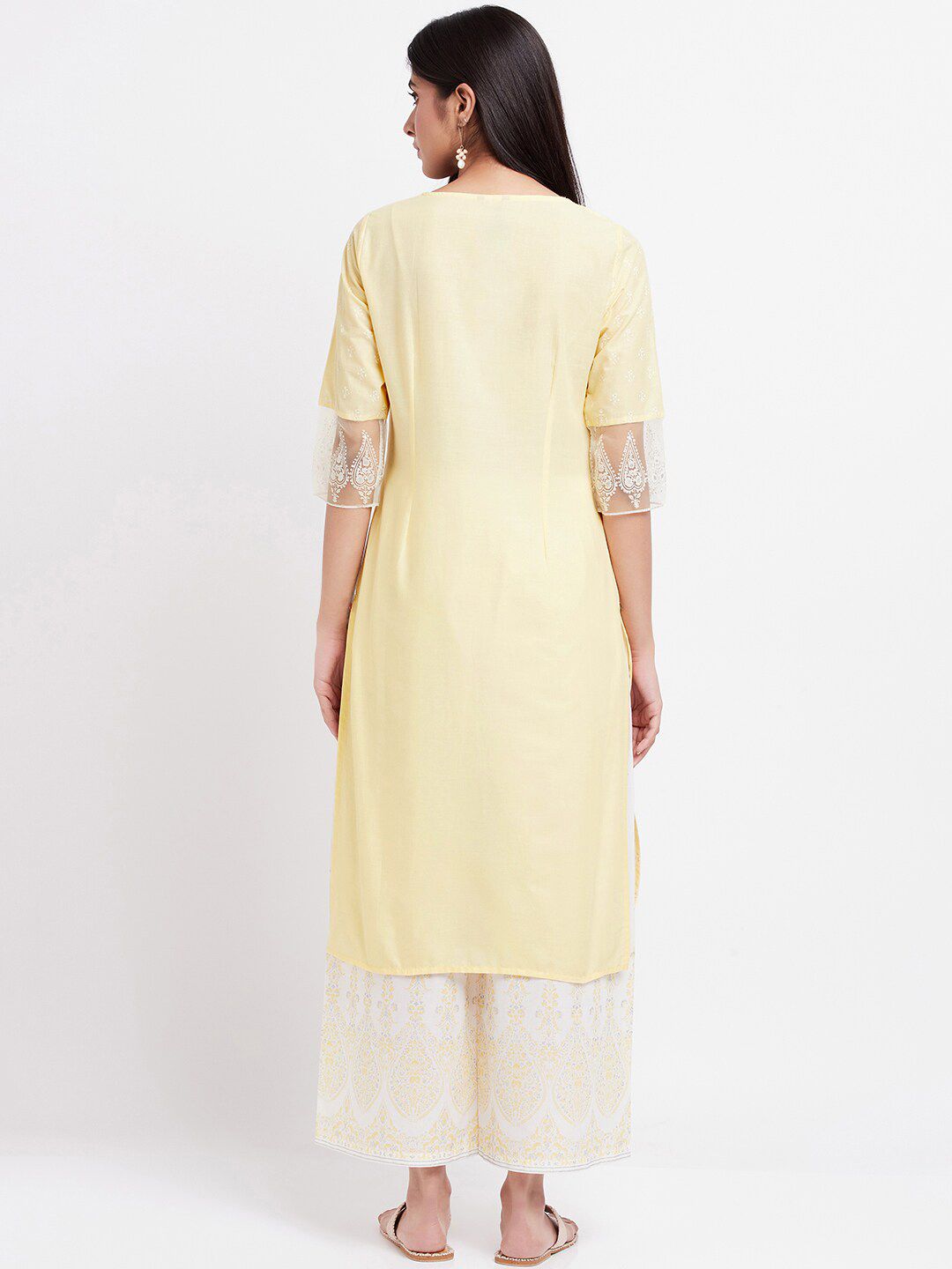 W Ethnic Motifs Printed Regular Sequinned Pure Cotton Kurta with Palazzos