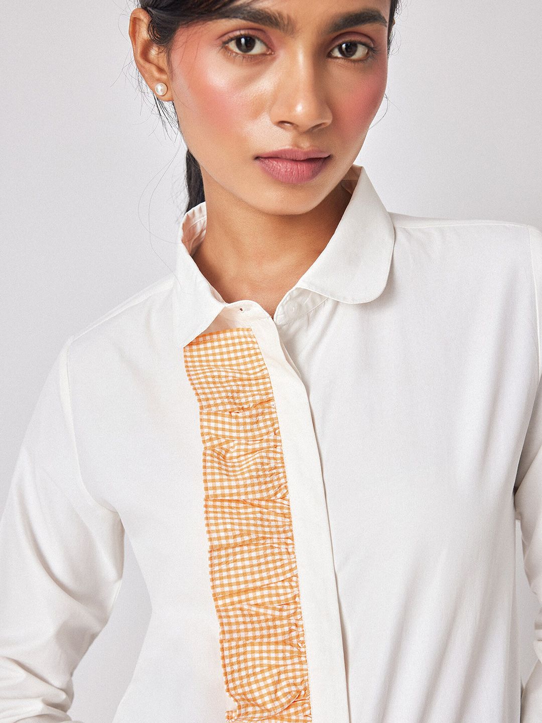 The Label Life White Comfort Ruffled Casual Shirt