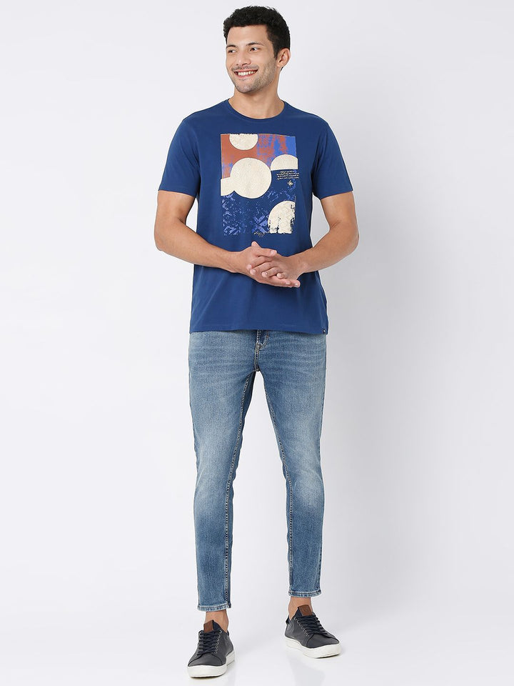 SPYKAR Pure Cotton Graphic Printed Slim Fit Casual T-shirt
