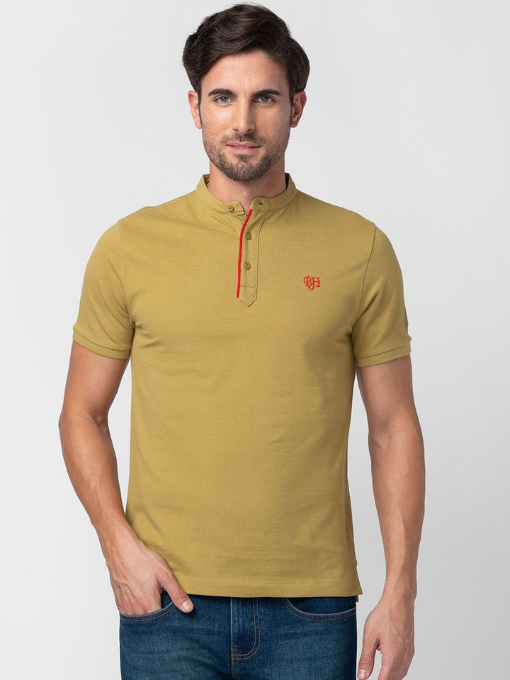 Being Human Clothing Men Pure Cotton Henley Neck Applique T-shirt