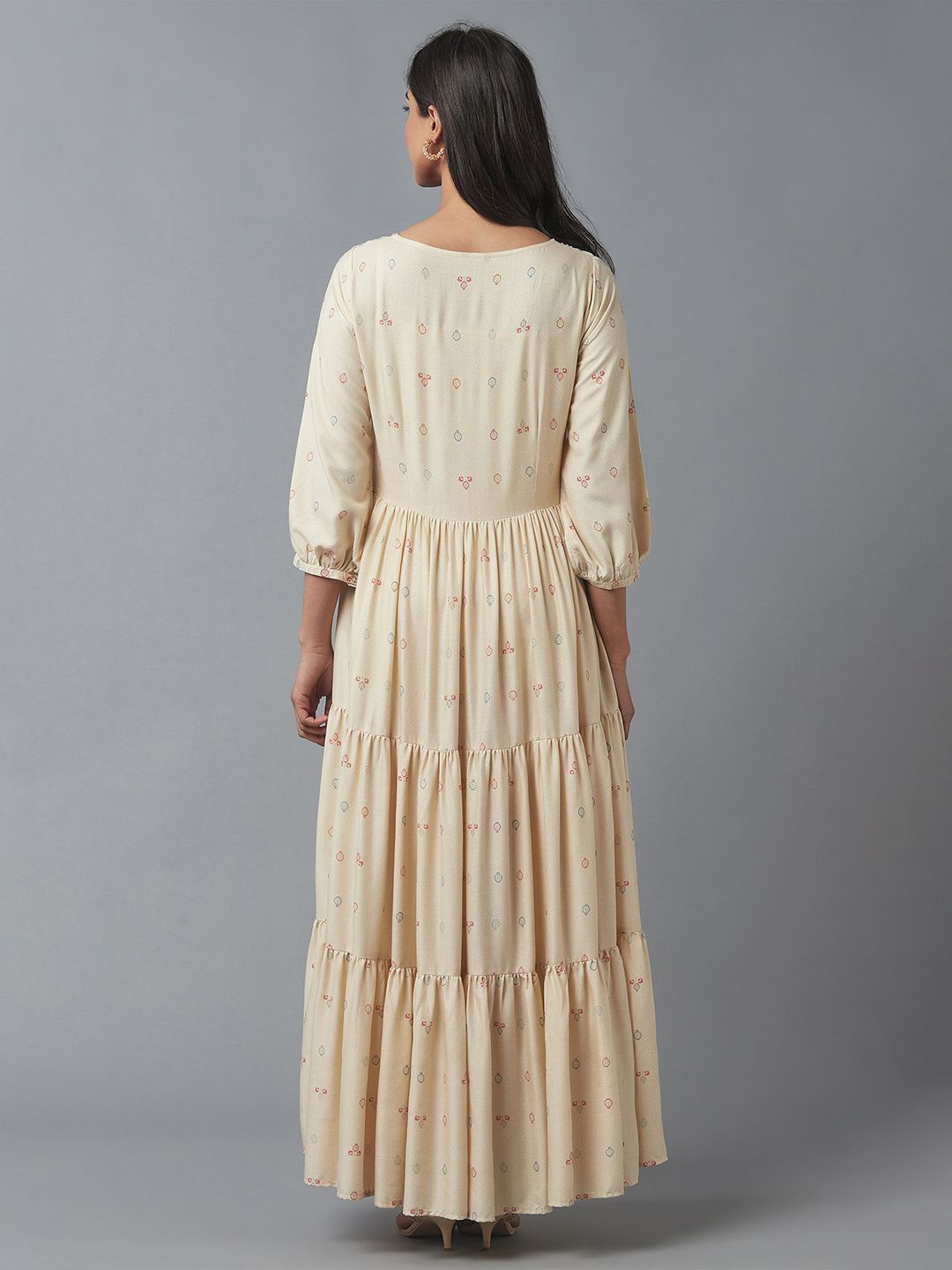 W Beige & Maroon Ethnic Motifs Maxi Dress