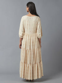 W Beige & Maroon Ethnic Motifs Maxi Dress