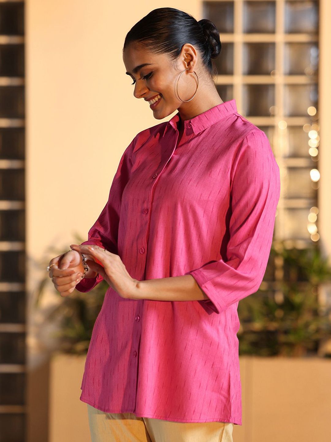 Libas Women Self Design Printed Shirt Collar Tunic