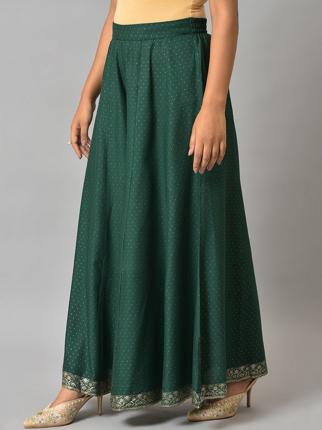 W Women Green Polka Dots Printed Wide Leg Palazzos