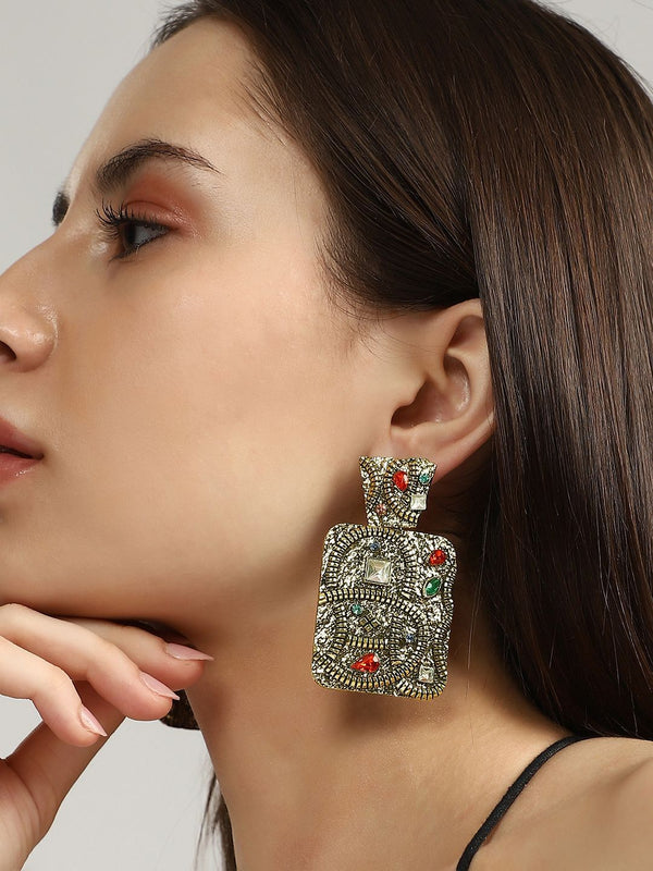 Anting-anting drop kontemporari antik quad-snake emas sohi