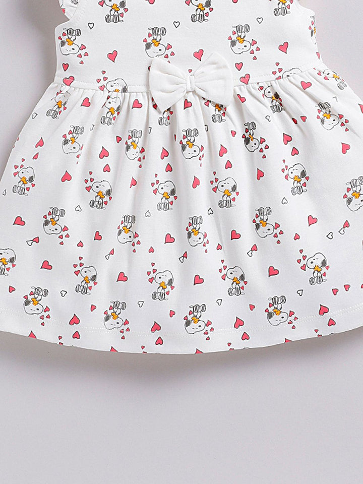Happy Faces Girls Cotton Printed Flutter Sleeve Fit & Flare Dress