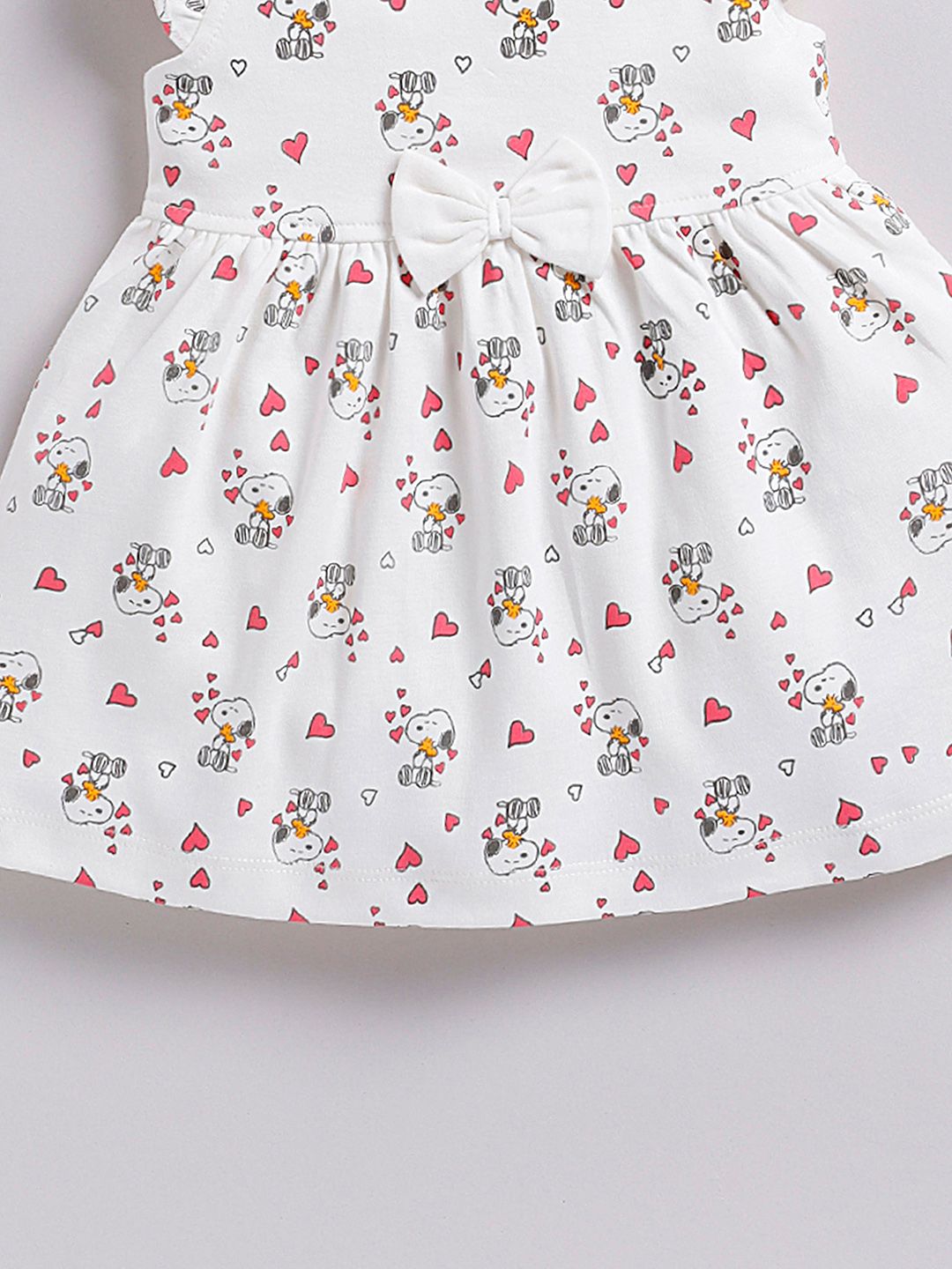 Happy Faces Girls Cotton Printed Flutter Sleeve Fit & Flare Dress