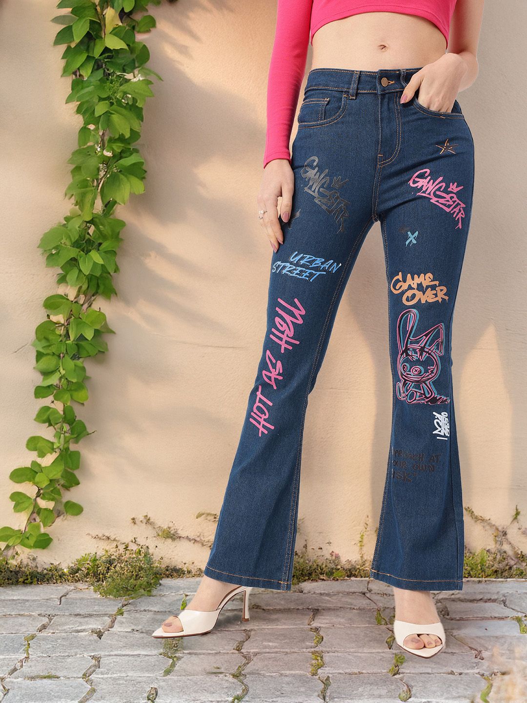 DressBerry Women Urban Gangstar Printed Bootcut Fit Jeans