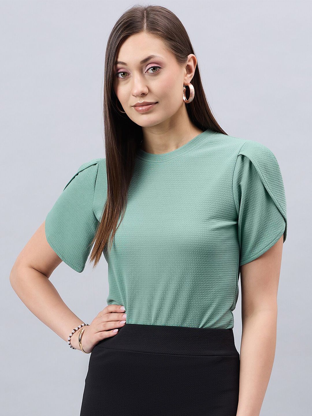 Style Quotient Green Round Neck Regular Top