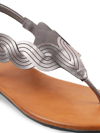 Mochi Women Grey Open Toe Flats