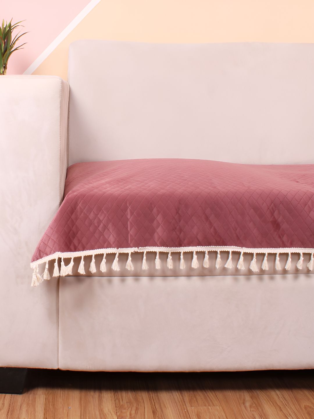 STITCHNEST Peach & Beige Self Design 1 Seater Sofa Cover