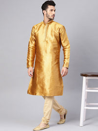 SOJANYA Lelaki Mustard Tenun Kuning Design Kurta Lurus