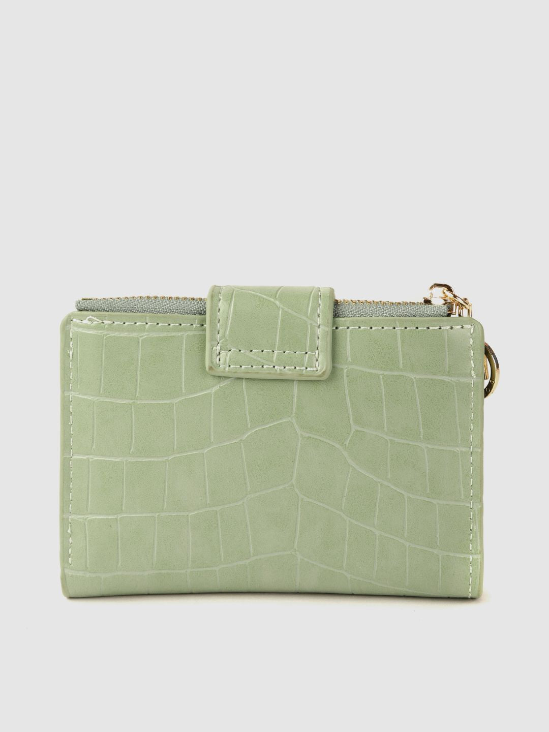 Lino Perros Women Sage Green Croc Textured Two Fold Wallet