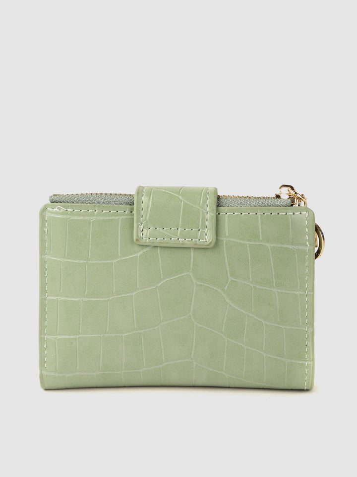 Lino Perros Women Sage Green Croc Textured Two Fold Wallet
