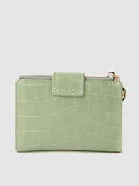 Lino Perros Women Sage Green Croc Textured Two Fold Wallet