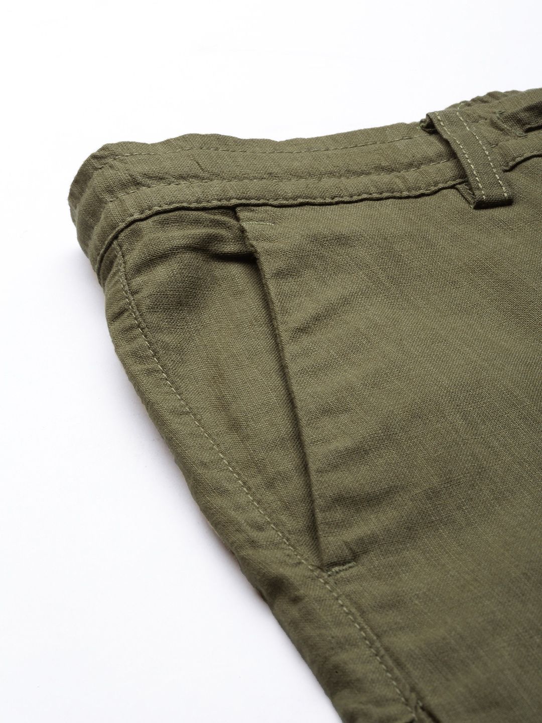 The Indian Garage Co Men Olive Green Slim Fit Linen Blend Trousers