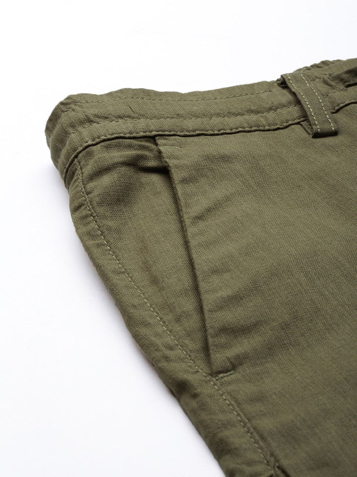 Garage CO Lelaki Olive Green Slim Fit Linen Campuran