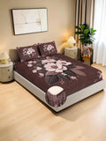 KLOTTHE Brown & Pink Floral 400 TC King Bedsheet with 2 Pillow Covers