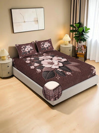 KLOTTHE Brown & Pink Floral 400 TC King Bedsheet with 2 Pillow Covers