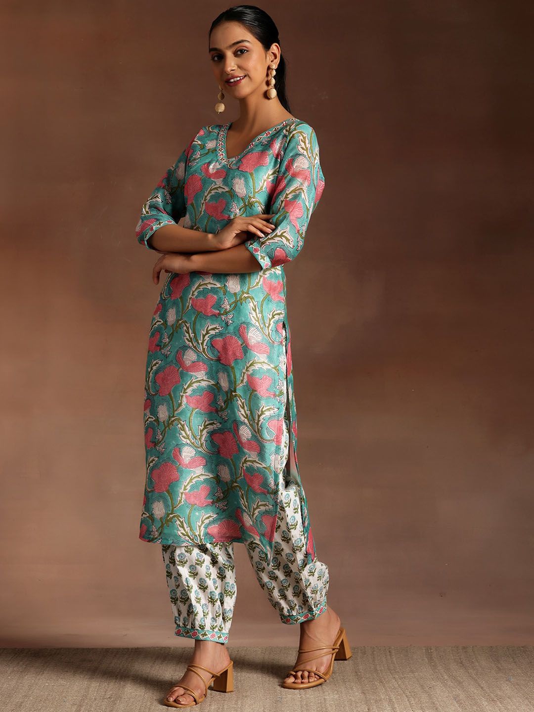 Libas Floral Printed Regular Beads and Stones Pure Cotton Kurta with Salwar & Dupatta