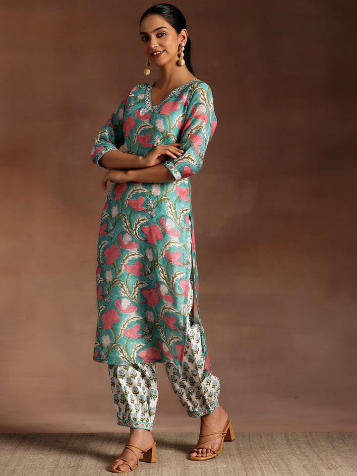 Libas Floral Printed Regular Beads and Stones Pure Cotton Kurta with Salwar & Dupatta