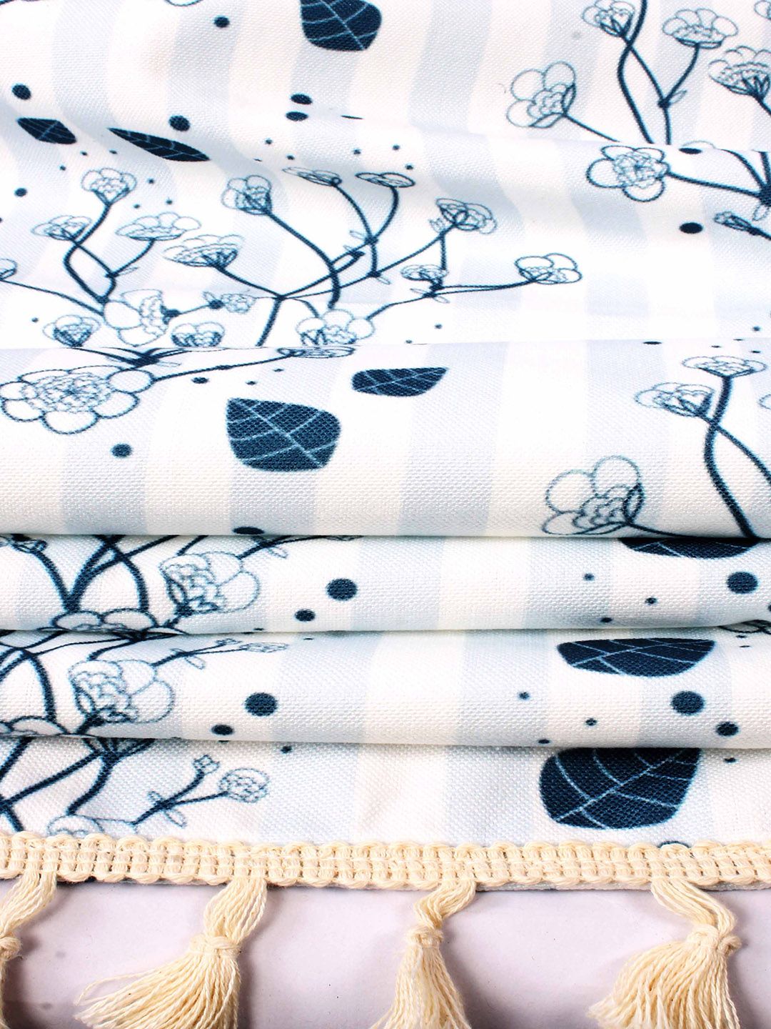 STITCHNEST Blue & White Printed Cotton Rectangular Table Cover