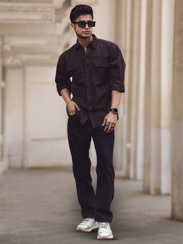 Powerlook Dark Brown India Slim Denim Casual Shirt