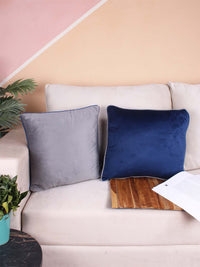 STITCHNEST 2 Pcs Grey & Blue Velvet Square Cushion Covers