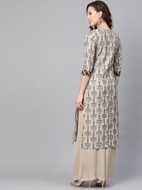 SOJANYA Wanita Grey & Black Foil Print A-Line Kurta
