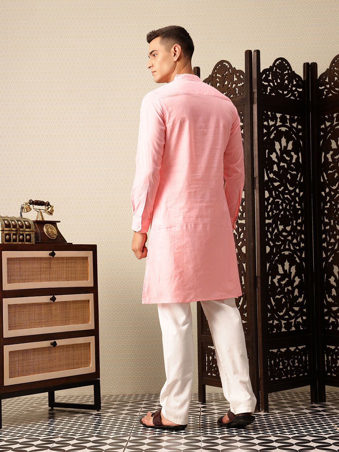 House of Pataudi Band Collar Pure Cotton Jashn Kurta