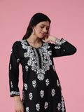 House of Chikankari Women Black Cotton Chikankari Embroidered Kurta