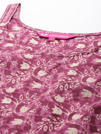 Varanga Floral Printed Pure Cotton Anarkali Kurta with Trousers & Dupatta