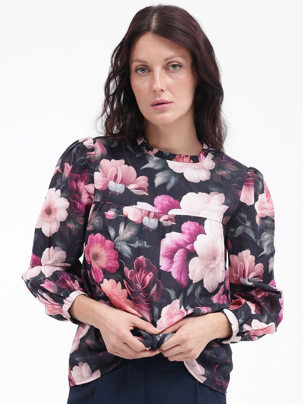 RAREISM Floral Print Cotton Blouson Top