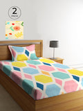 KLOTTHE Yellow & Blue Geometric 210 TC 2 Single Bedsheet with 2 Pillow Covers