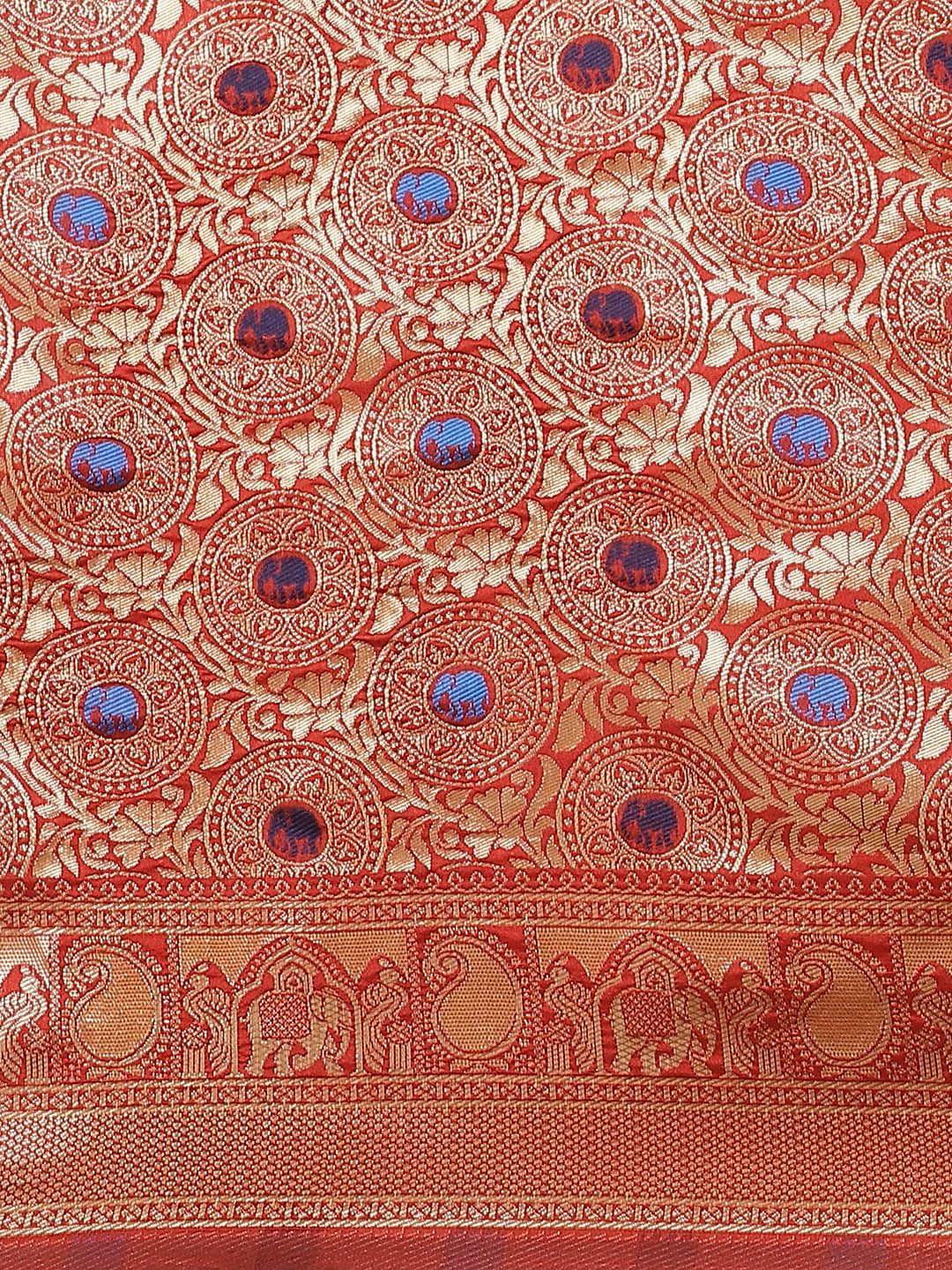 Saree mall Red & Gold-Toned Woven Design Banarasi Saree