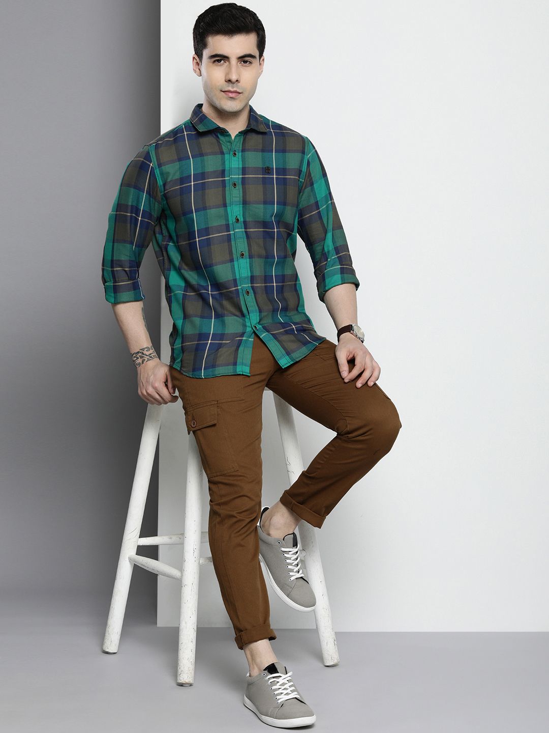 The Indian Garage Co Men Tartan Checked Casual Shirt