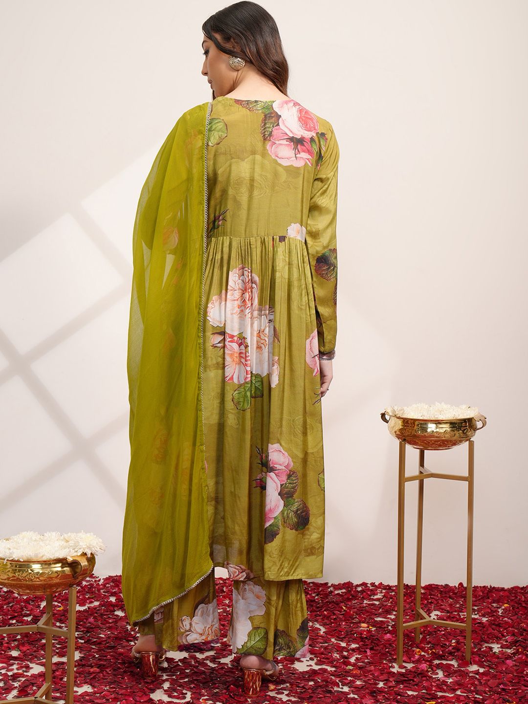 Vishudh V Neck Floral Printed Angrakha Beads and Stones Kurta Set