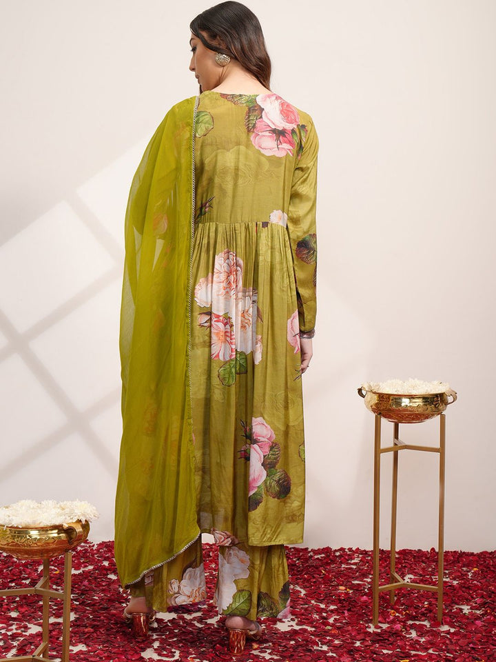 Vishudh V Neck Floral Printed Angrakha Beads and Stones Kurta Set