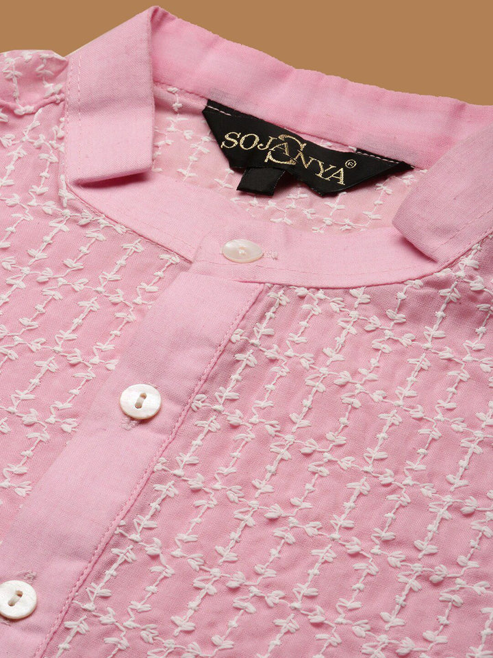 SOJANYA Motif Etnik Bersulam Kolar Katun Murni Kurta